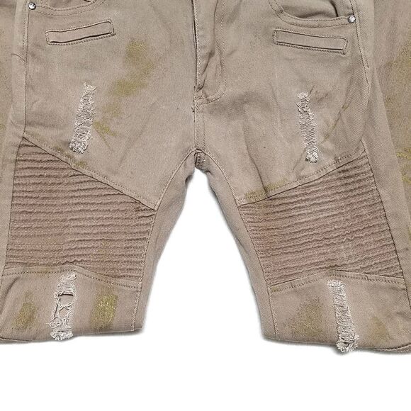 SEVEN Souls Tan Gold Painted Distressed Moto Jeans - Picture 5 of 11